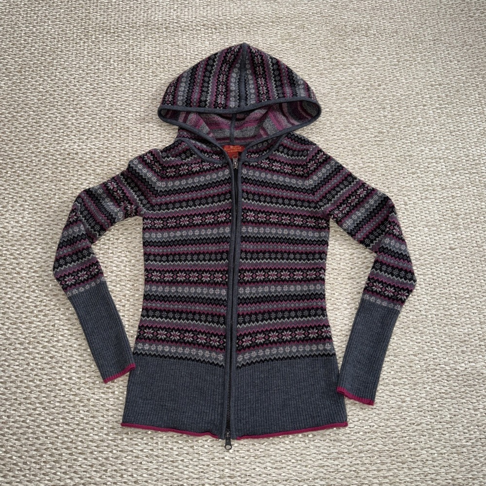 Krimson Klover Merino Wool Fair Isle Full Zip Hoodie Sweater. XS Cardigan